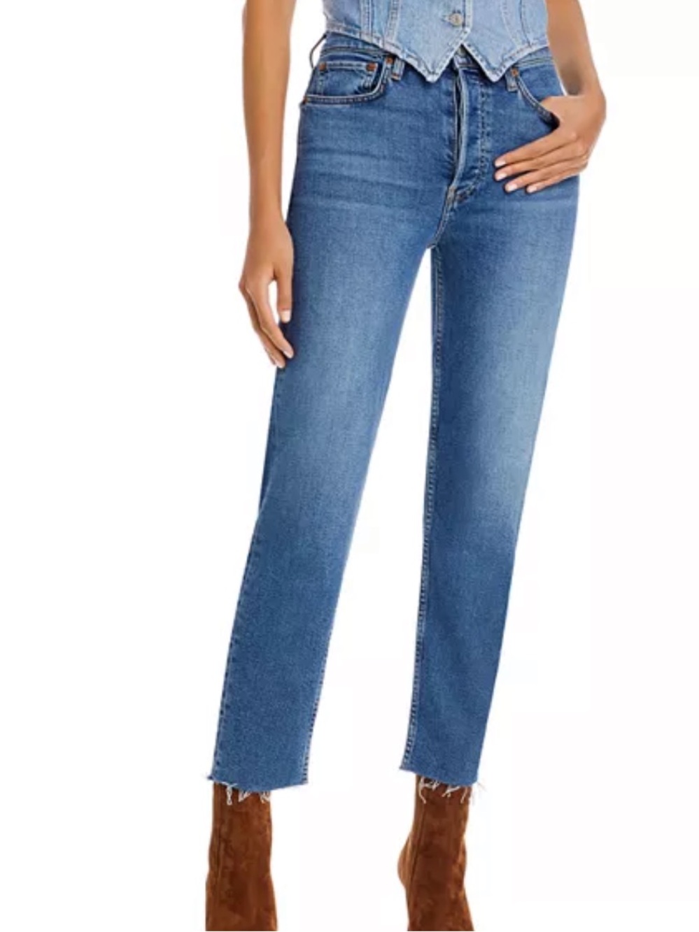 Re/Done High-Rise Straight Jeans in Blue Wash